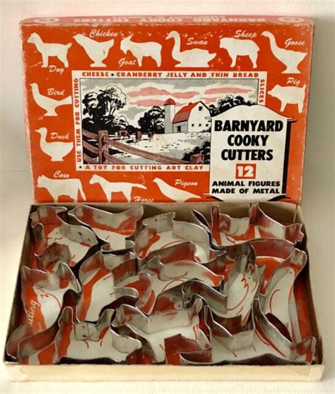 Vintage Barnyard Farm Cookie Cutters 12 Animal Figures Metal 